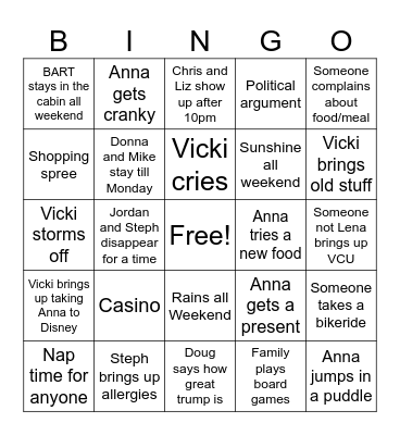 Memorial Day camping trip 26 Bingo Card
