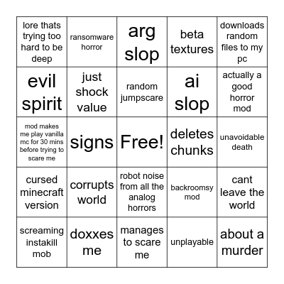 horror mods Bingo Card