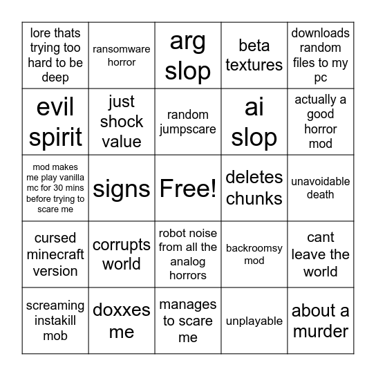 horror mods Bingo Card