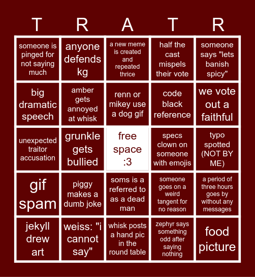 Round Table Bingo Card