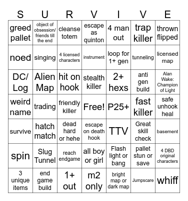 DBD Survivor Bingo Card