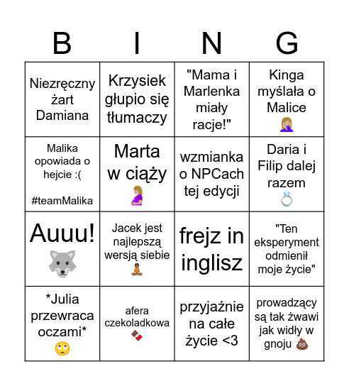 love is blind 🇵🇱 Bingo Card