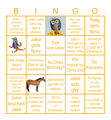 Dirks Birthday Bingo Card