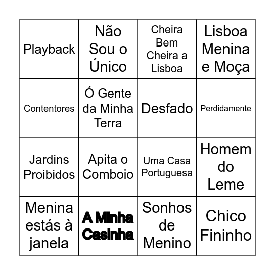 Bingo Música Portuguesa Bingo Card