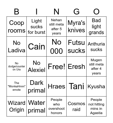 Bobbab Complaining Bingo Card