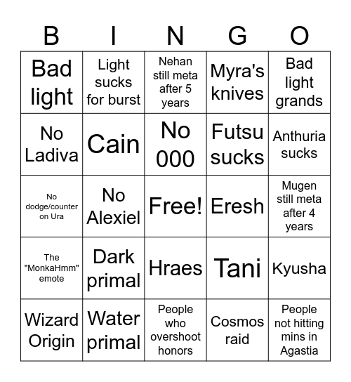 Bobbab Complaining Bingo Card