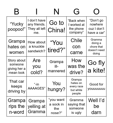 Gramma & Grampa Shenanigans Bingo Card