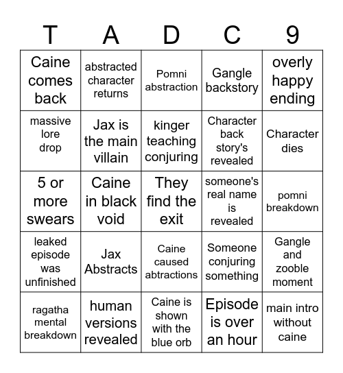 Episode 9 bingo Card