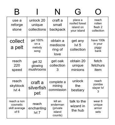 Hypixel Skyblock Lockout Bingo Card