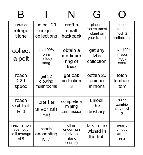 Hypixel Skyblock Lockout Bingo Card
