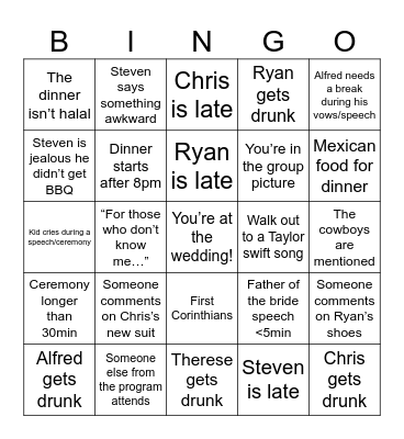 Lopez Wedding Bingo Card
