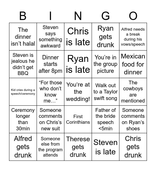 Lopez Wedding Bingo Card