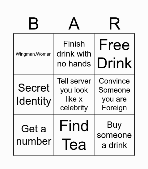 Bar Bingo Card