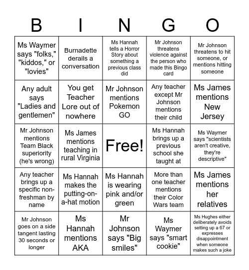 ASA Teacher Bingo Card