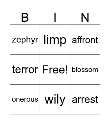 Vocabulary May 24 - 30 Bingo Card