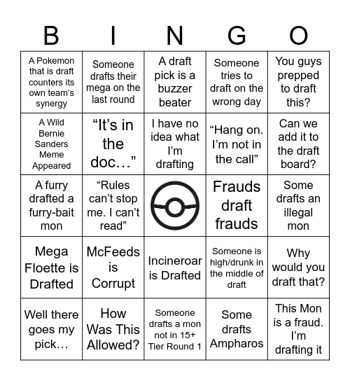 PDL Season 12 Bingo Card