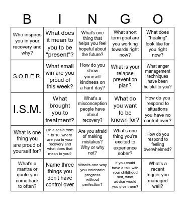 RECOVERY Bingo Card
