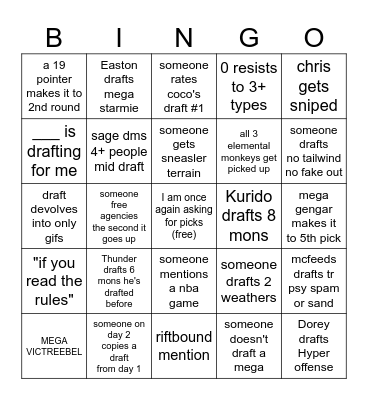PDL DRAFT BINGO Card