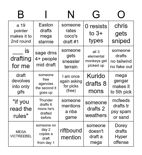 PDL DRAFT BINGO Card