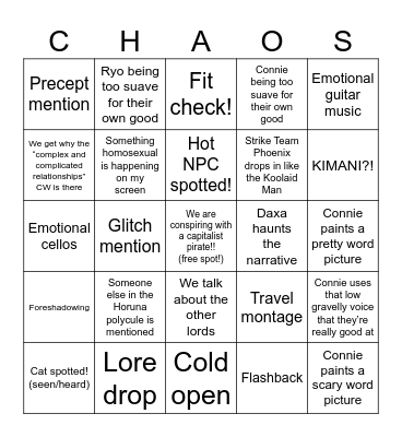Transplanar CHAOS Arc 4 Special: Follow Me Home Bingo Card
