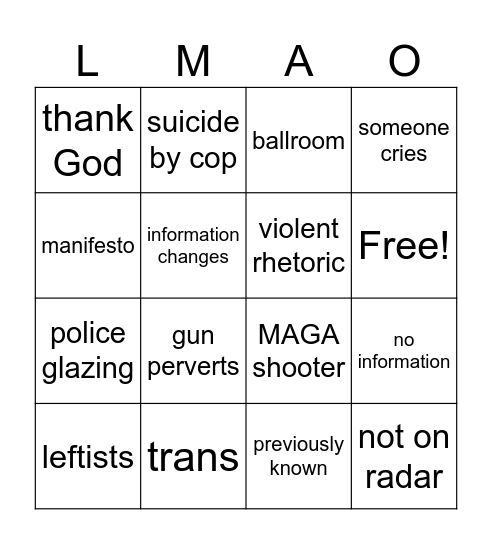 White House News Shooting Coverage Bingo Card