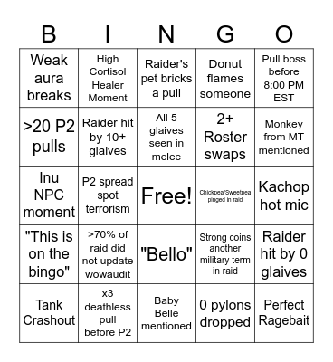 Windchime Bingo Card