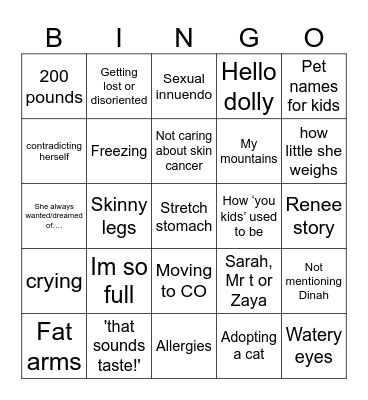 Mom visit time bingo! 2026 Bingo Card