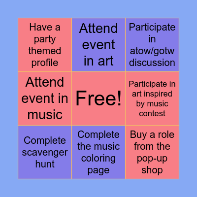 The Art- Pop Bingo Card