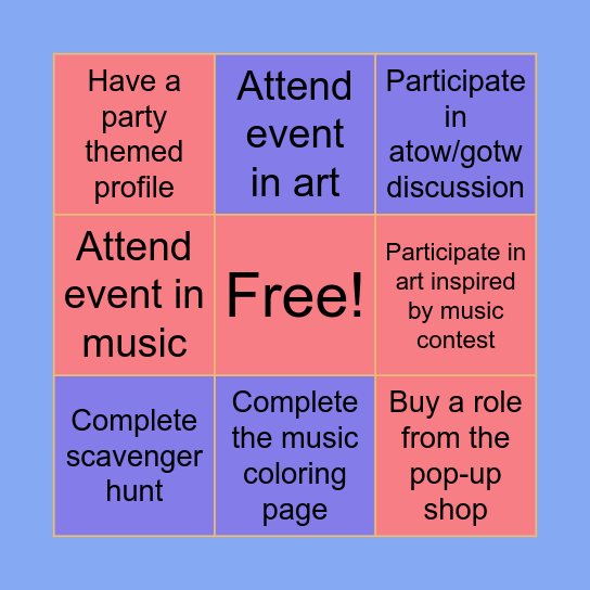 The Art- Pop Bingo Card