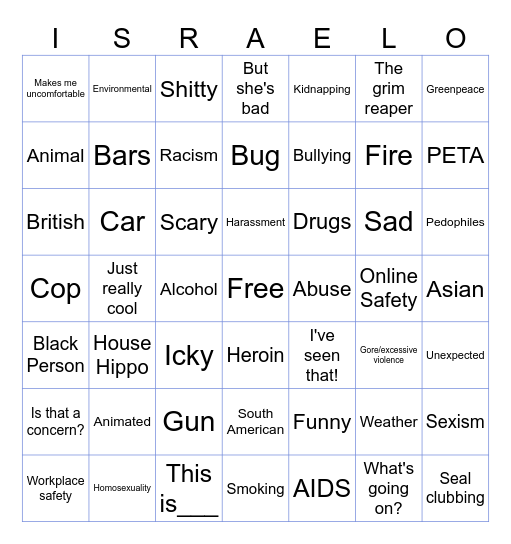 PSA Bingo Card