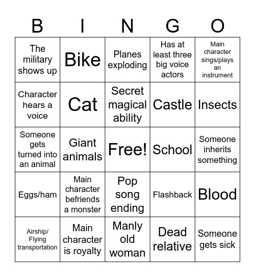 Ghibli Bingo Card