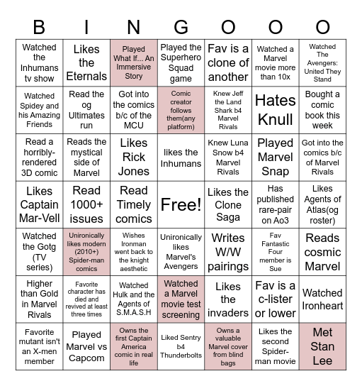 Moot Hunt Bingo-Marvel Edition Bingo Card