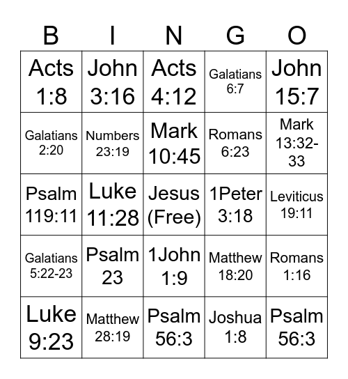 Biblical Bingo Card
