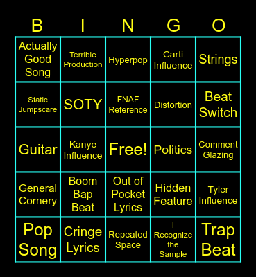 Experimental Rap Bingo Card