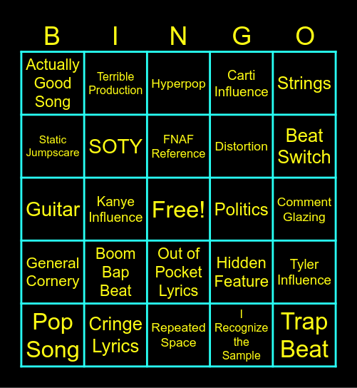 Experimental Rap Bingo Card