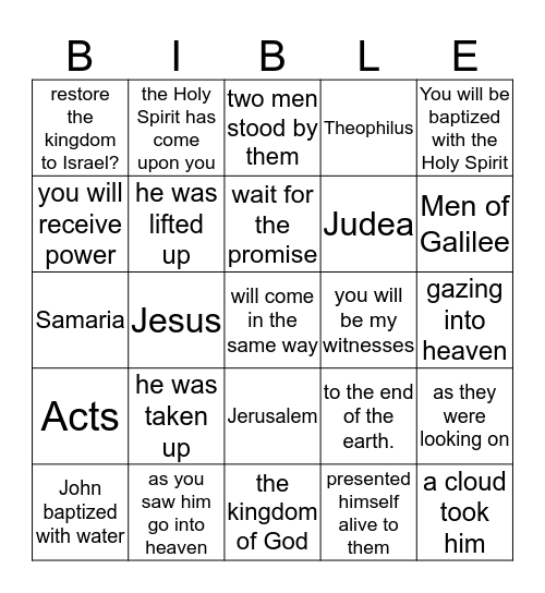 February 5 - Acts 1:1-11 Bingo Card
