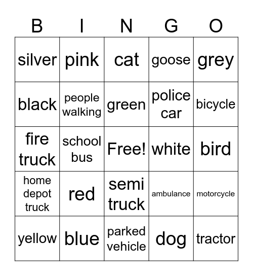 seek and find Bingo Card