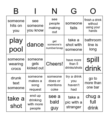 Bar Bingo Card