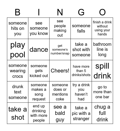 Bar Bingo Card