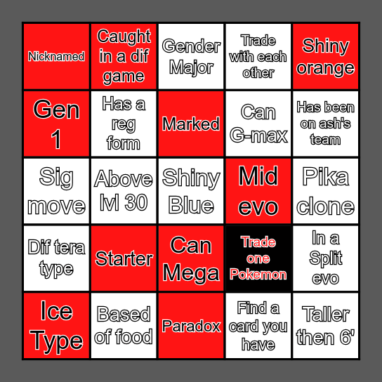 Pokemon bingo Card