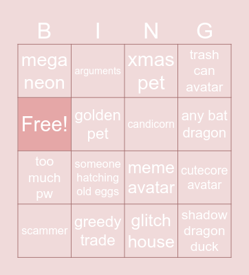 adopt me Bingo Card