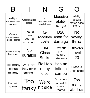 DND Wiki Bingo Card