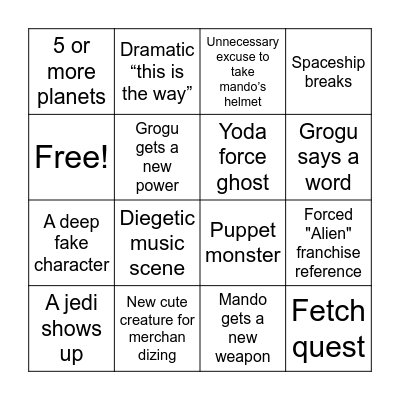 Mando & Grogu Bingo Card