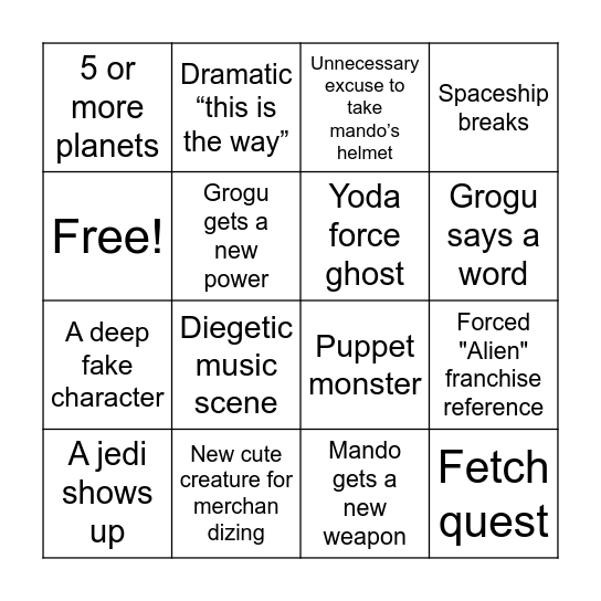 Mando & Grogu Bingo Card