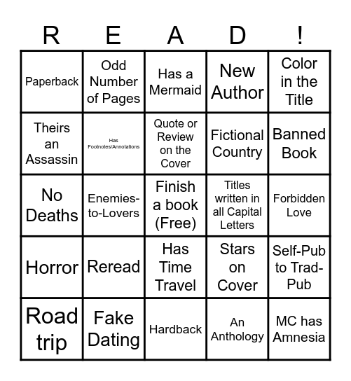 Reading Challenge Bingo Card