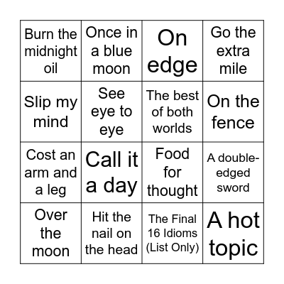 Untitled Bingo Card