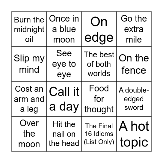 Untitled Bingo Card