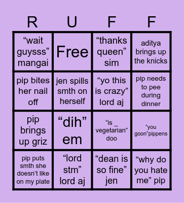 RUFF Bingo Card