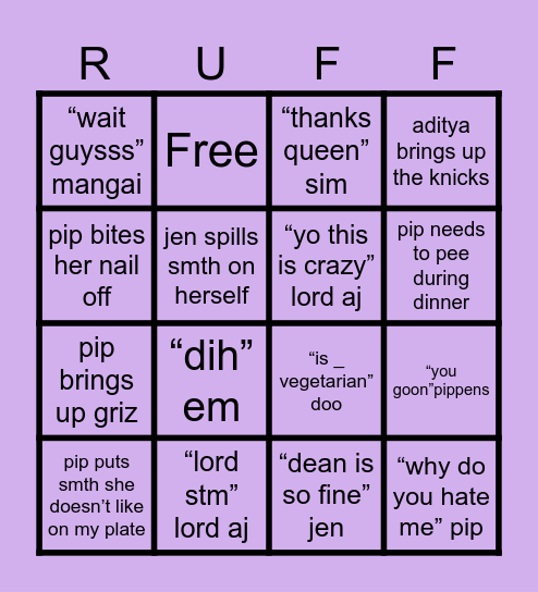 RUFF Bingo Card