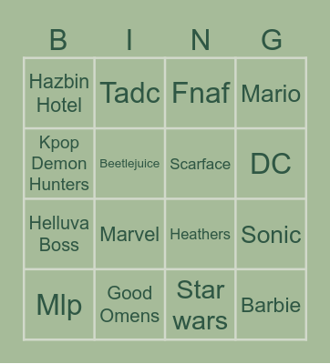 Cosplay Bingo Card